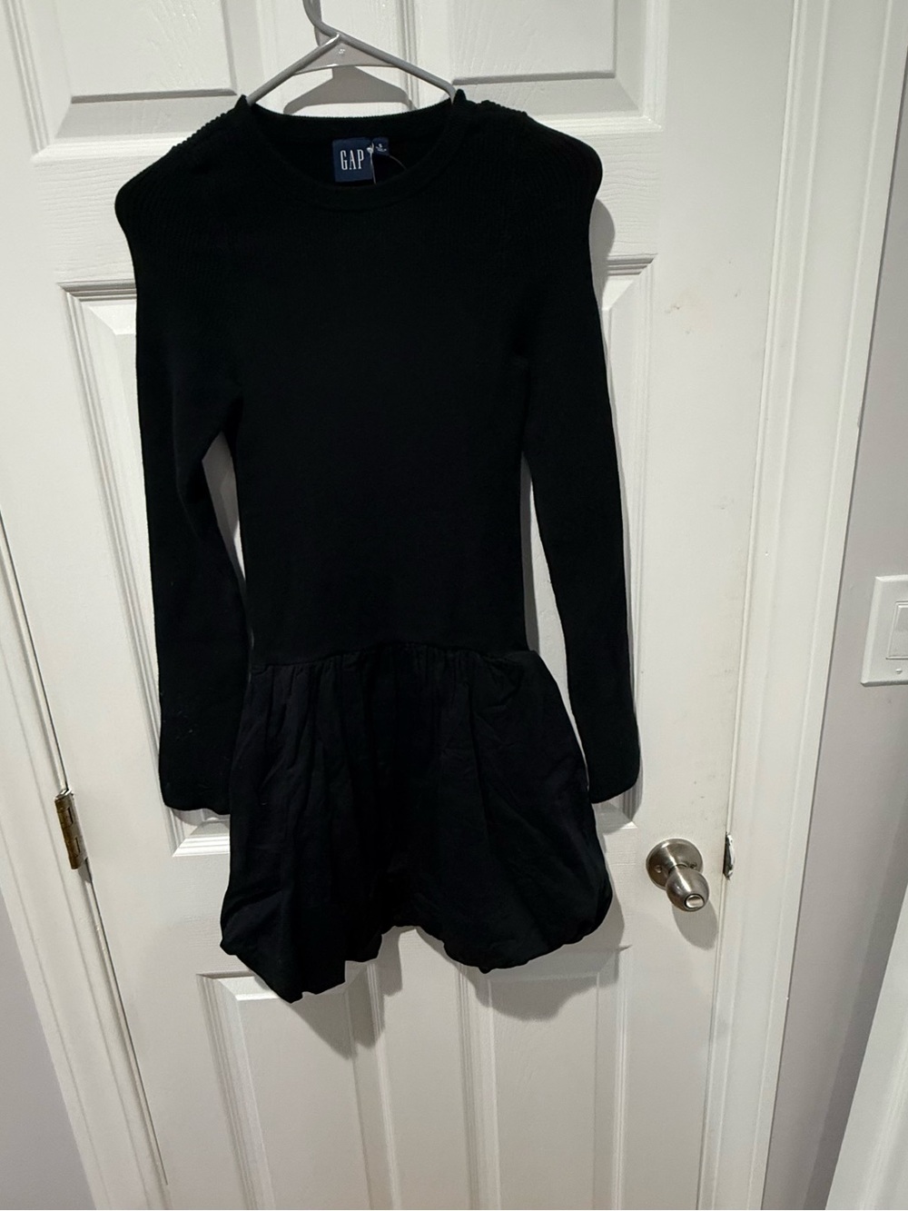 GAP Black Long Sleeve Knit Dress with Gathered Skirt